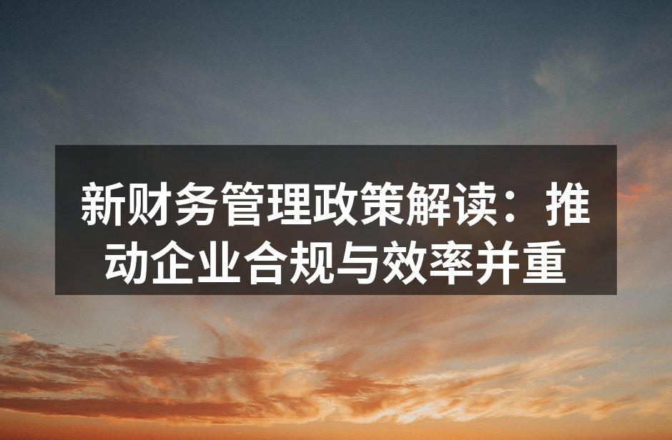 新财务管理政策解读：推动企业合规与效率并重